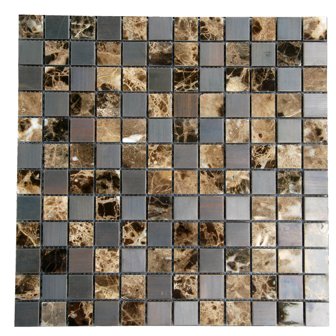 1" x 1" Marble/Metal Grid Mosaic Wall Tile Bloom Stone