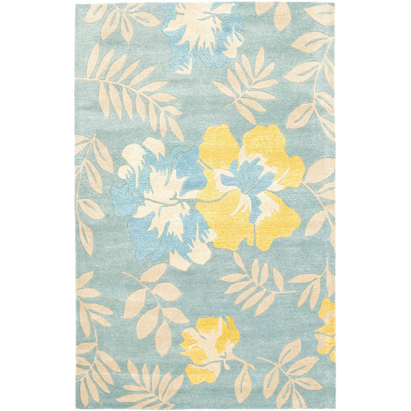Tapis bleu en laine touffeté à la main Freda, Rectangle 2 pi 3 po x 4 pi
