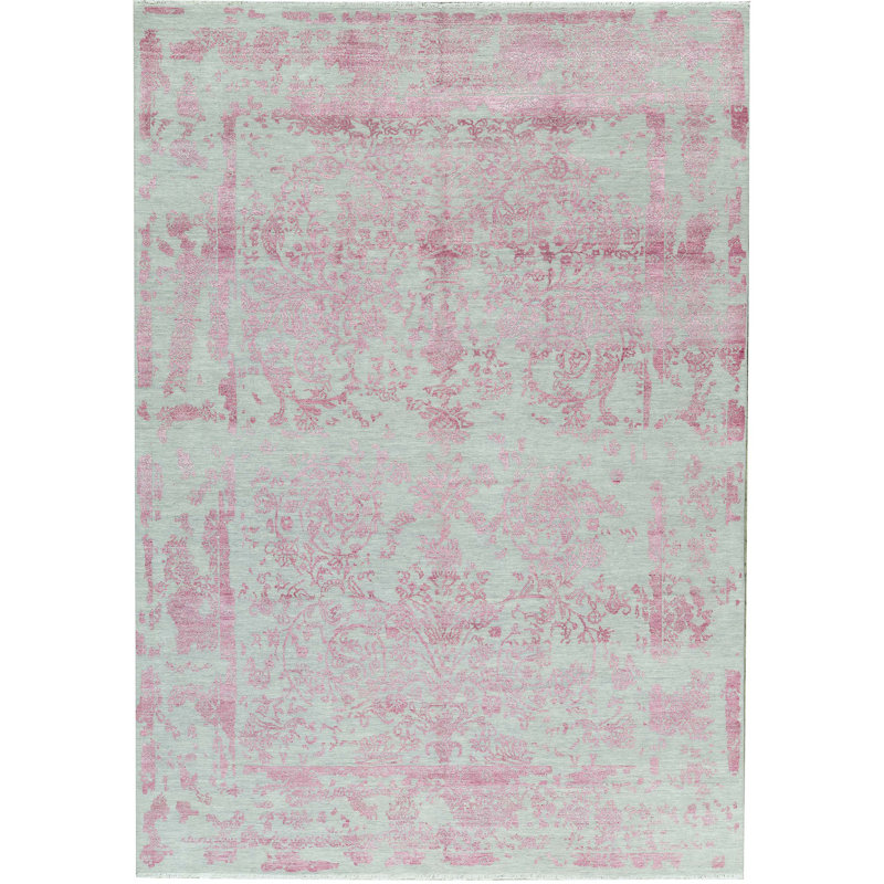 Tapis argenté et rose noué à la main de haute qualité