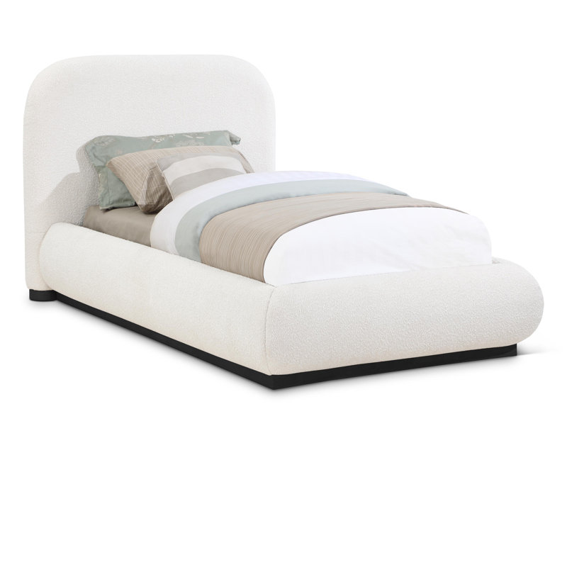 Lit plateforme tapissier Hylia, Simple, Crème boucle en tissu / teint noir