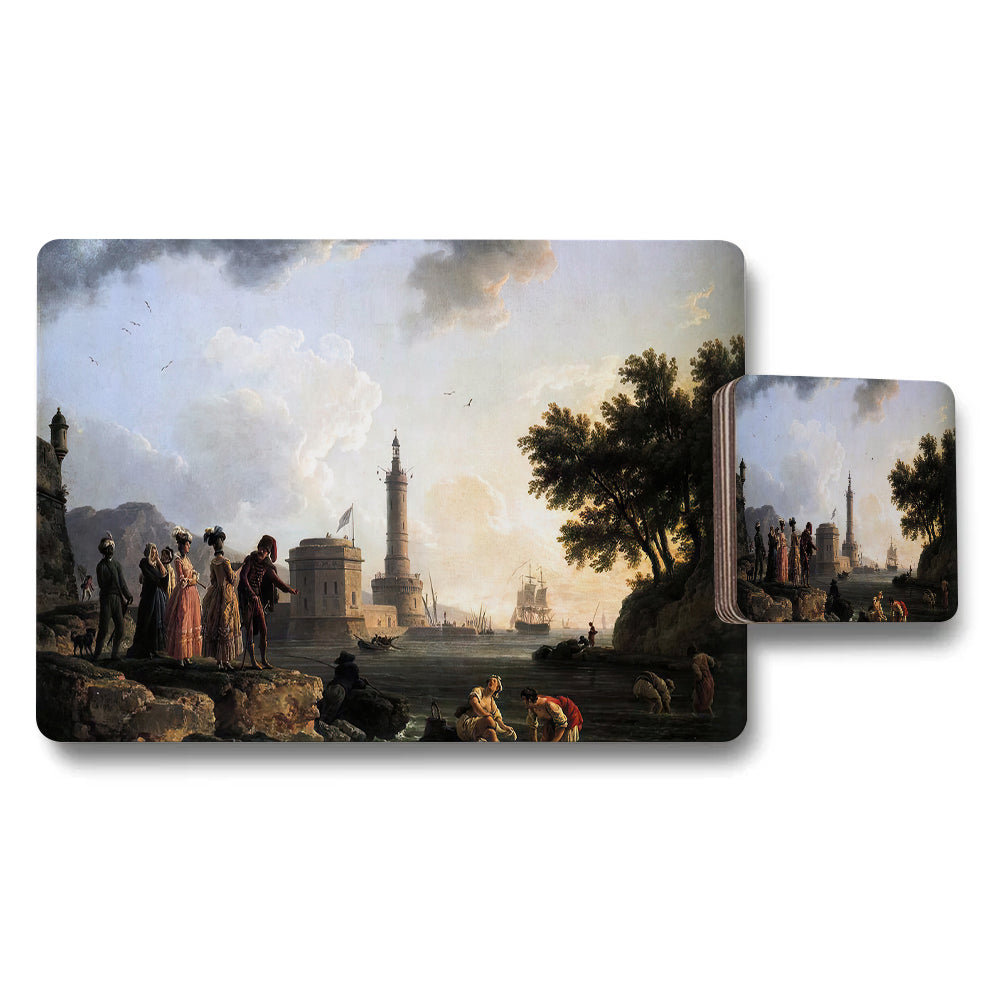 Coastal Harbor Scene Placemats and Coasters Set Artwork
