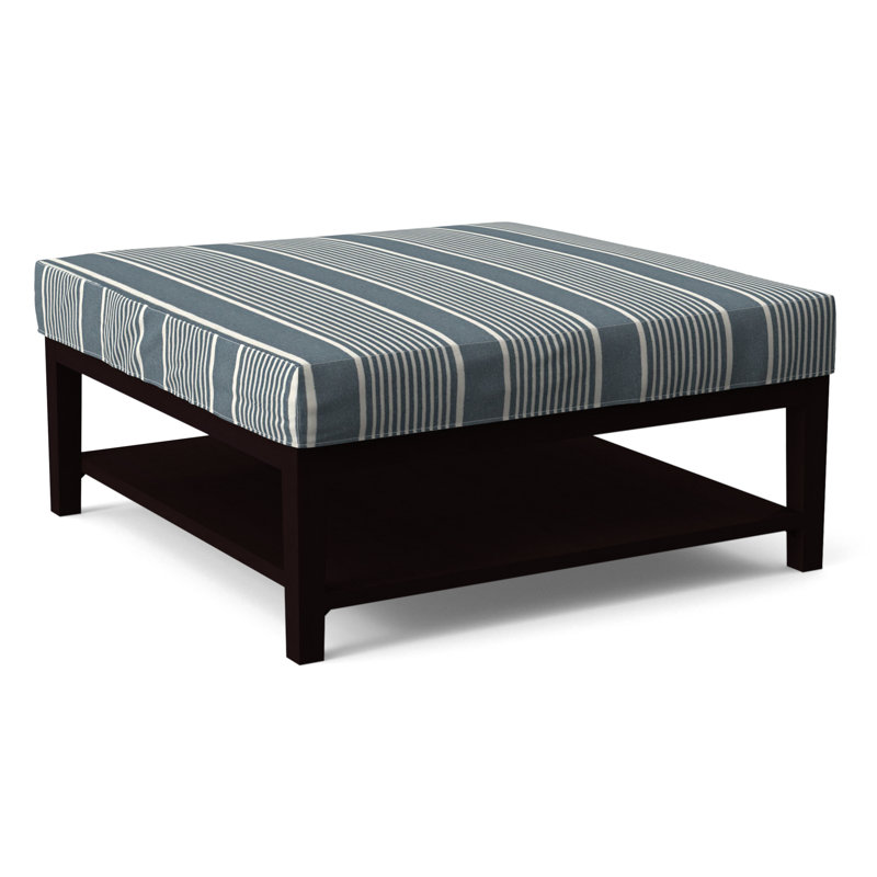 Hammond Square Ottoman, Light Blue and White Stripe; 0256-54, Java Finish