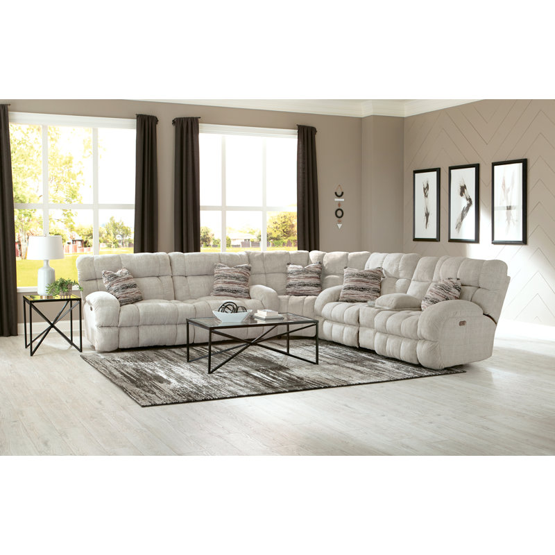 Annaliisa 3 - Piece Upholstered Sectional with 4 Lay-Flat Power Reclining Seats, Beige 100% Polyester