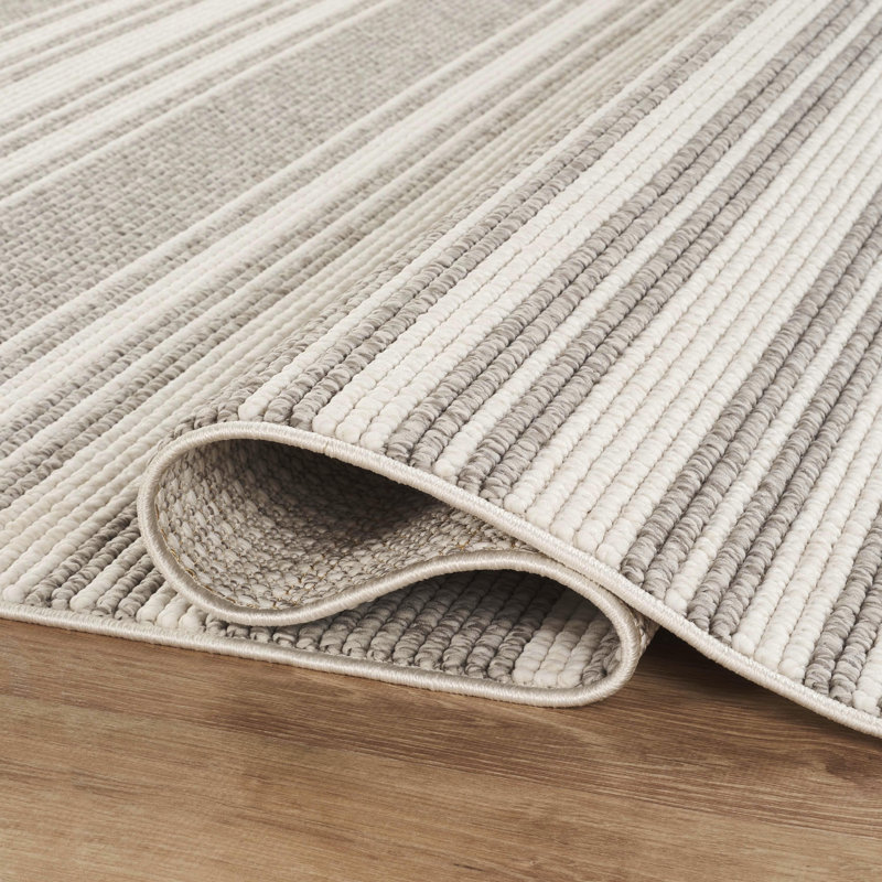 Abani Rugs LUC130A Striped Loop Texture Grey Cream Area Rug, Rectangle 6' x 9'