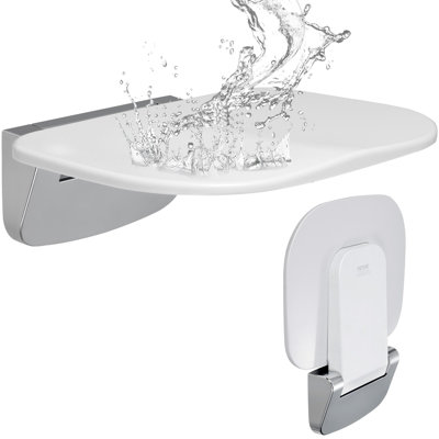 Siège de douche pliable Urea-formaldéhyde, banc de douche mural plié 13,6 po x 12,8 po avec capacité de charge de 450 lb, chaise de douche pliante peu encombrante pour les personnes âgées enfants adultes