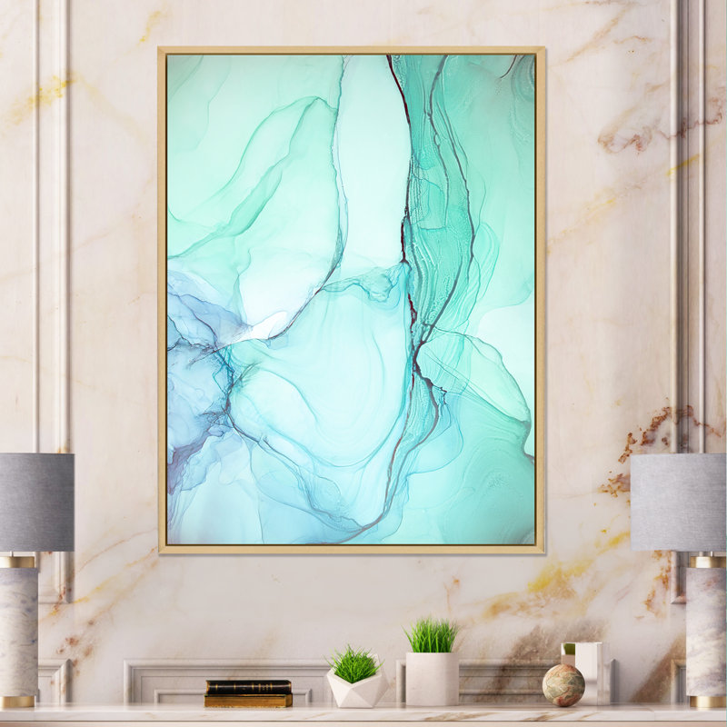 «Turquoise and Green Marble Waves II», œuvre d'art moderne sur toile, H 12 po x l 8 po x P 1 po