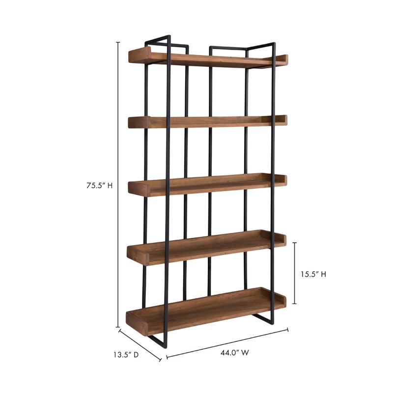 Berrien Solid Wood Etagere Bookcase, (5 Shelves) 75" H x 44" W x 13.5" D