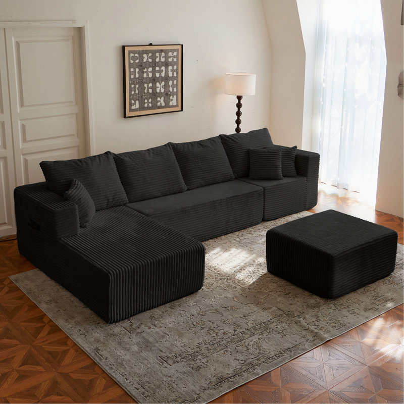 Canapé modulaire 133,86 po avec 1 repose-pieds Cloud, canapé rembourré moderne, canapé en U confortable pour le salon, canapé d'angle à assise profonde, aucun assemblage requis