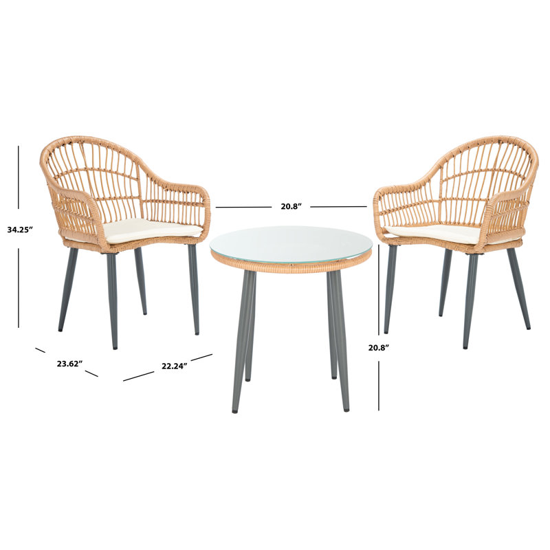 Ensemble de conversation en rotin 3 pièces avec coussins Aicha, Beige