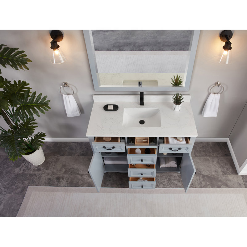 48" Solid Wood Single Bathroom Vanity with 1" Engineered Marble Top, Cadet