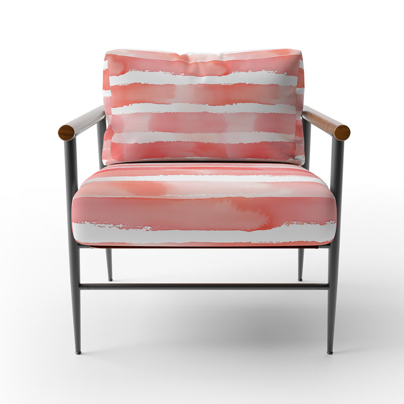 Chaise d'appoint moderne avec accoudoirs rose et blanc, Bras ronds bruns
