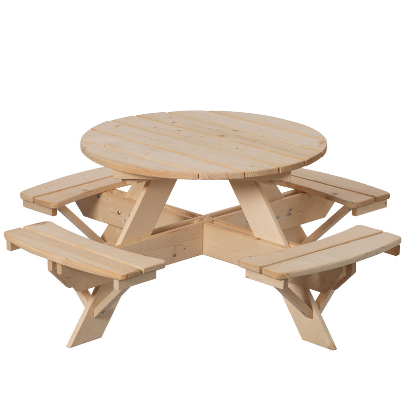 Round Fir Solid Wood Outdoor Picnic Table , 44.75 " W 44.75 " D