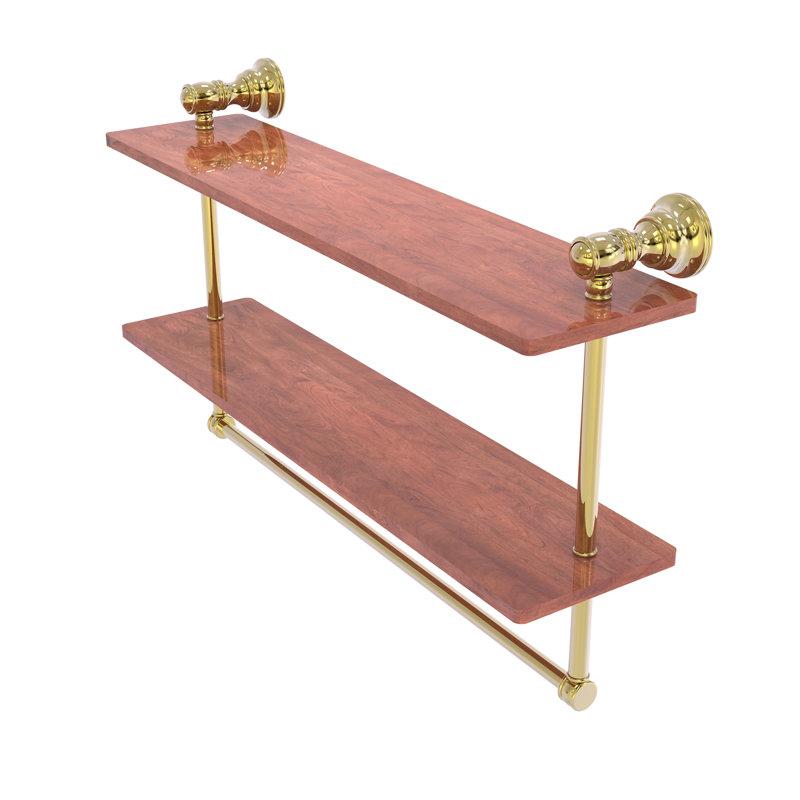 Tablette en bois massif 2 pièces avec barre à serviettes Freyja, Laiton non laqué, H 5,54 po x l 22 po x P 9,5 po