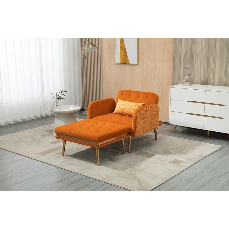 Fauteuil convertible en velours 58 po Sharnee, Orange