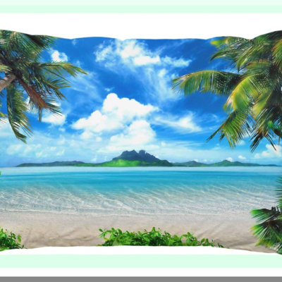 Tropical Breeze Palm Tree Beach Pillow Cover - Ocean Vocation Decor Cushion for Sofa Couch Bed - Sandy Sea Theme Lumbar Case - Standard Queen Size