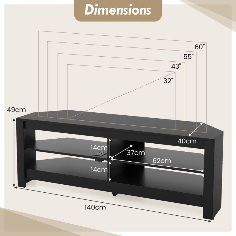 Rafik Unfinished TV Stand for TVs up to 60", Black
