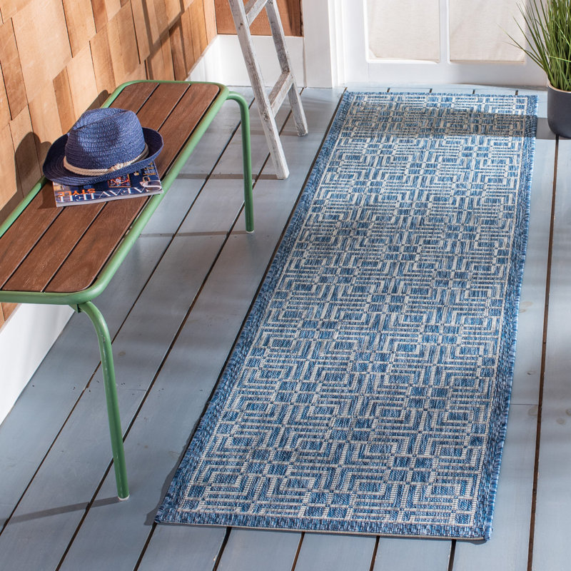 Arneshia Geometric Navy/Gray Indoor/Outdoor Area Rug, Runner 2'3" x 8'