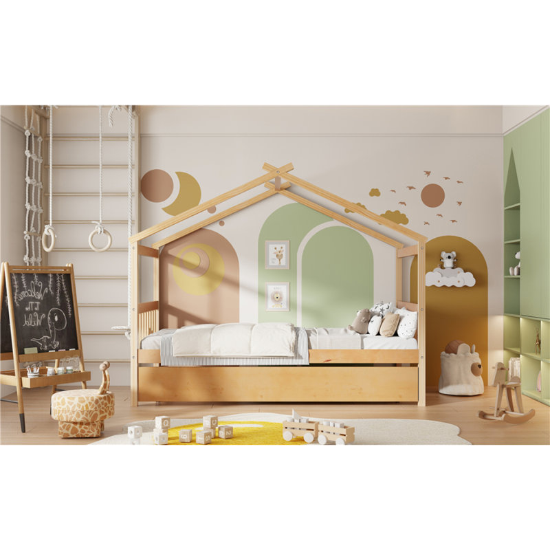 Lit simple en bois avec lit gigogne simple, naturel (VIEUX SKU: WF300800AAN), Naturel