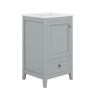 Meuble-lavabo de 20 po avec lavabo, meuble-lavabo autoportant avec porte à fermeture douce, support de rangement et tiroir