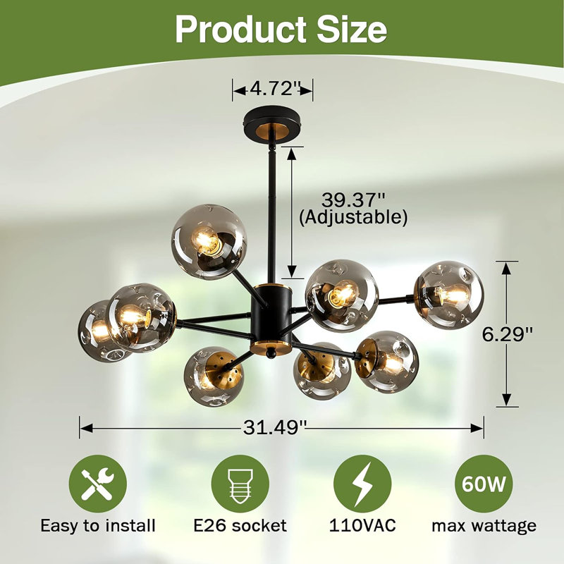Lustre linéaire moderne Spoutnik à 8 lumières Lamisa