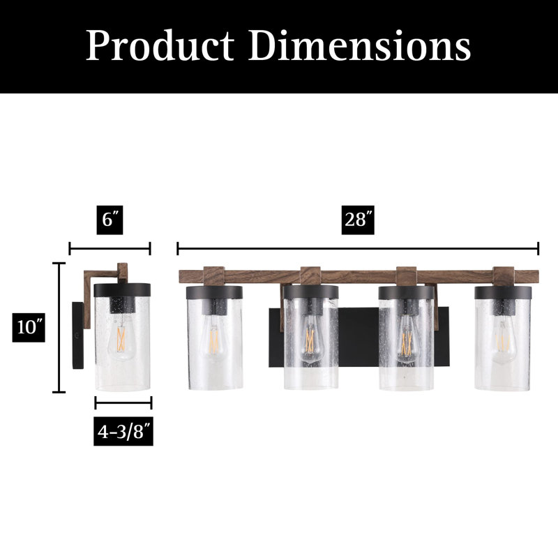 Oil Rubbed Bronze Rustic Vanity 4-Light, 4 Vintage Style Light Bulbs Included - 8W, 2700K, Standard E26 Base