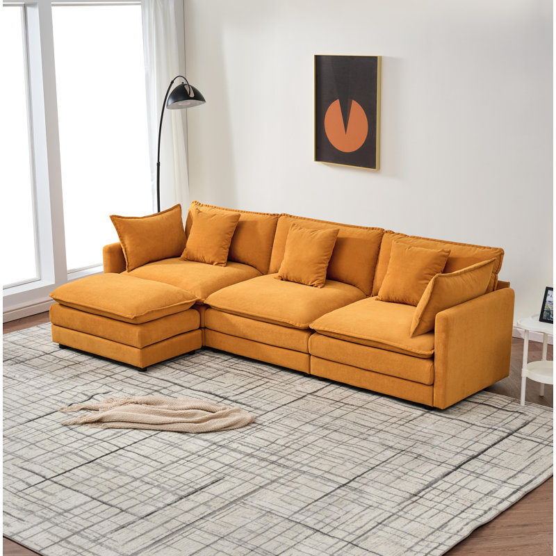 Canapé modulaire combiné, canapé Cloud confortable, canapé combiné de style repose-pieds, canapé en chenille, canapé à assise profonde avec coussins