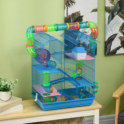 Cage à hamster 18,5 po à 18 niveaux - bleu, combinant des tubes, des tunnels, un plat de nourriture, une bouteille d'eau, une roue d'exercice, une optimisation de la circulation d'air légère et bleue avec des tubes et une amélioration de la ventilation des petits animaux