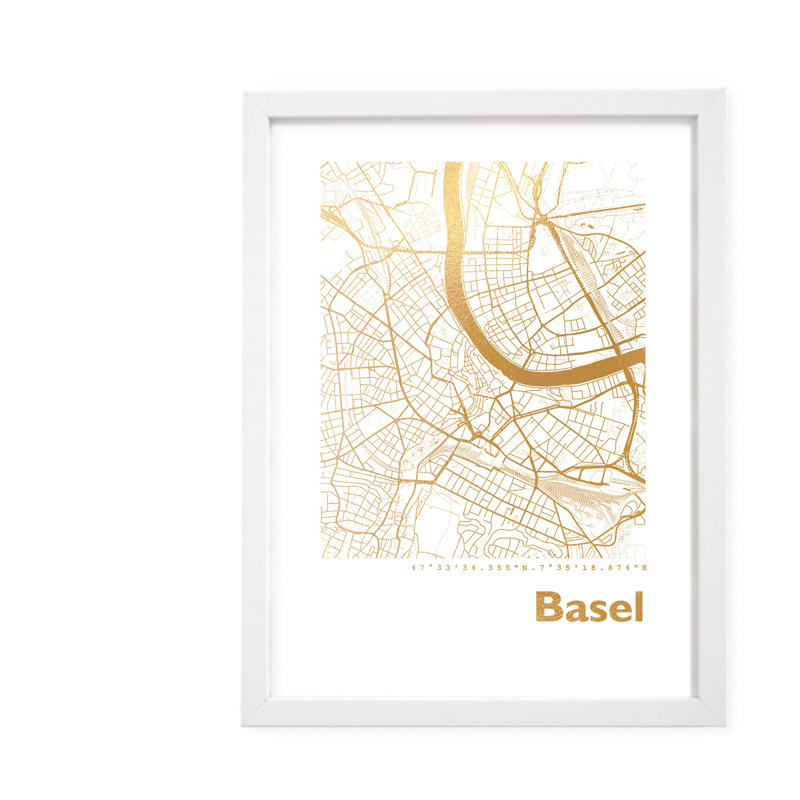 Basel Map - Single Picture Frame Print, 42.5cm H x 32.5cm W x 3.5cm D