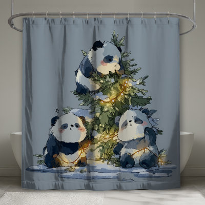 Rideaux de douche Pandas avec arbre de Noël très long