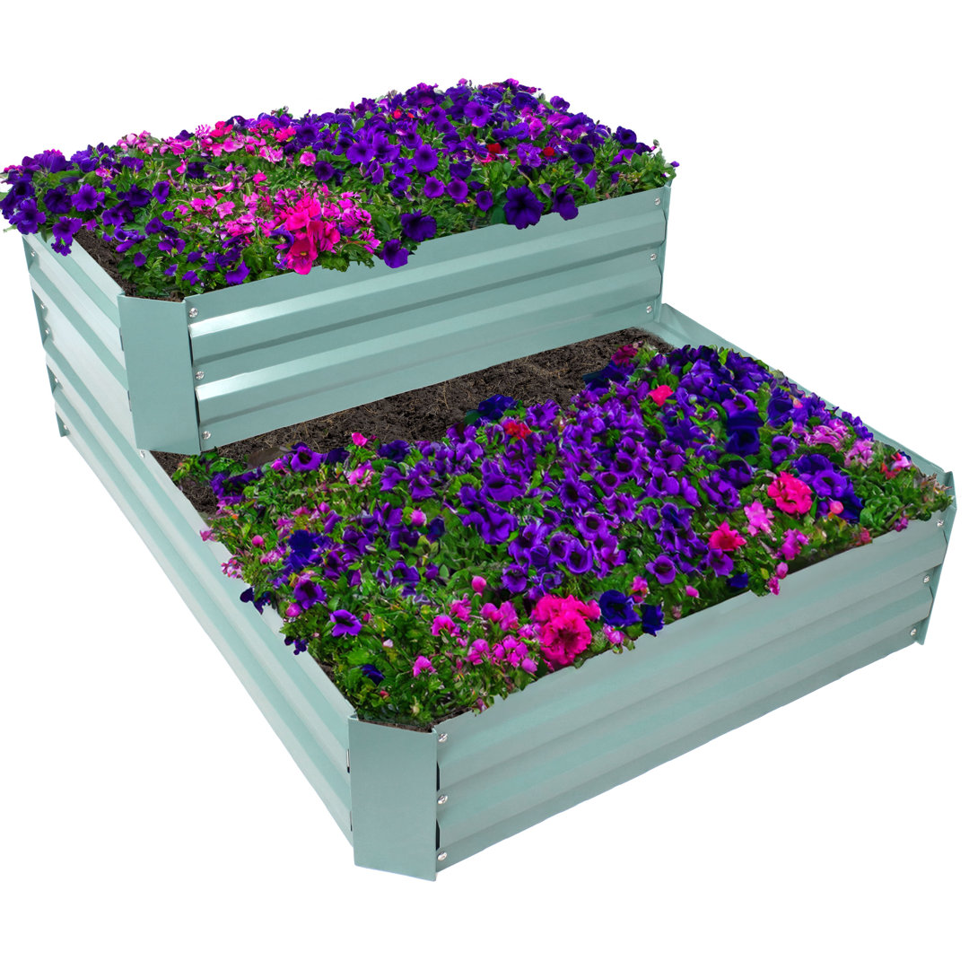 Riquel 2-Tier Galvanized Steel Outdoor Raised Garden Bed Arlmont & Co. 
