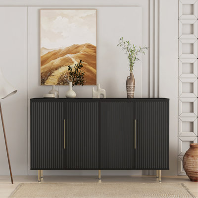 Buffet noir moderne avec rangement, grand buffet cannelé avec tablettes réglables, crédence, console d'appoint