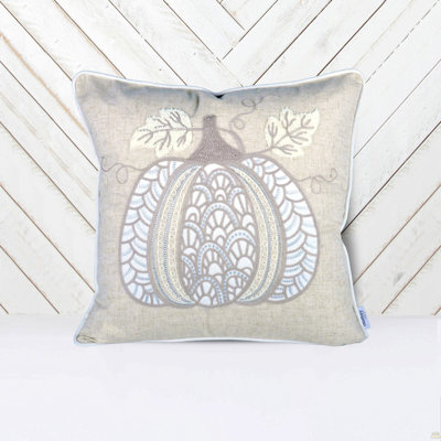 Coussin décoratif en dentelle brodée citrouille - Coussin décoratif d'automne neutre