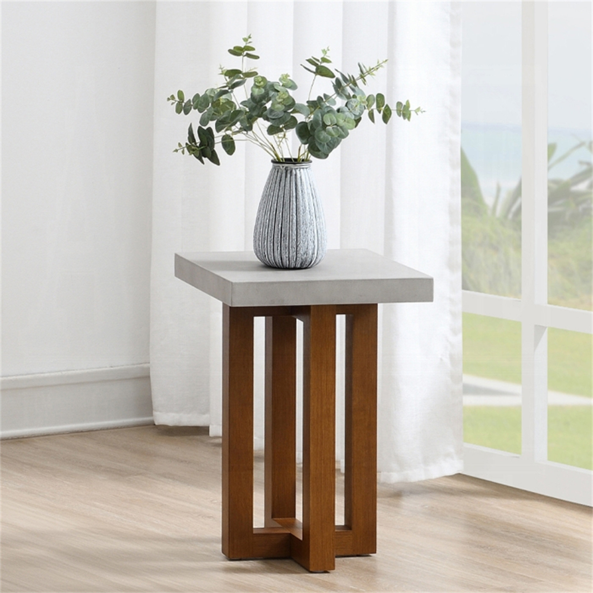 Trent Austin Design® End Table With Faux Concrete Top And Walnut Finish ...