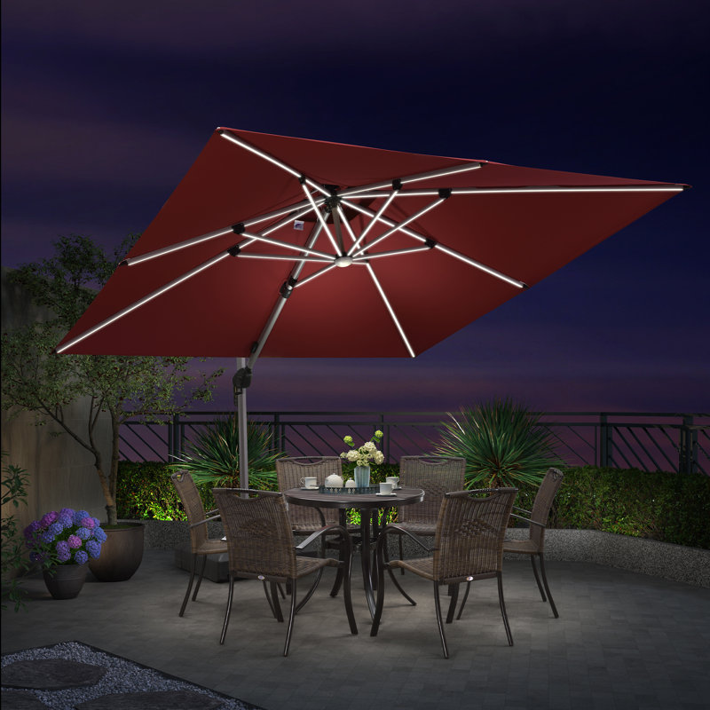 Parasol en porte-à-faux carré avec base 10 pi x 10 pi Lime, rouge, Terra, L 118 po x P 118 po
