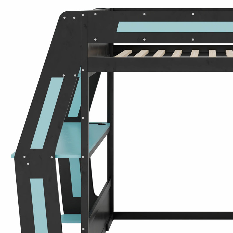 Gaming Bunk Bed With Side-Mounted RGB Desk, USB Charging Ports & Cable Grommet, LED Light Strip, Heavy-Duty Esports Loft Frame