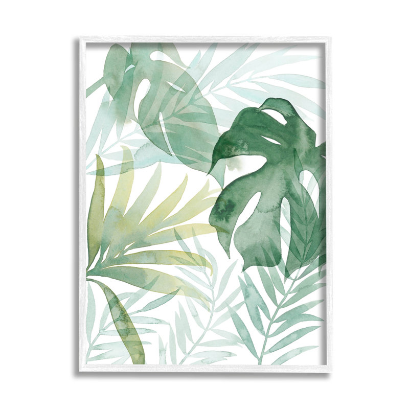 Art de giclée à feuilles superposées Monstera par Grace Popp, H 14 po x l 11 po x P 1,5 po, Giclée encadrée blanc bord de mer