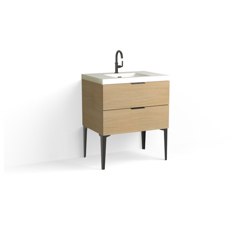 Avila 30" W Freestanding Single Bathroom Vanity with Dean Leg, Gloss White/Single, Satin Nickel, Nocino