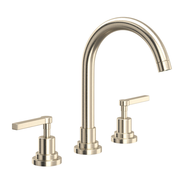 Lombardia Widespread Lavatory Faucet With C-Spout, Satin Nickel, Lever Handle