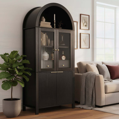 Elegant Display Storage Cabinet with Hidden Drawer and Glass Door for Kitchen and Living Spaces