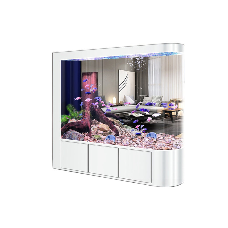 Aquarium moderne semi-circulaire Eco, H 58,2 po x l 47,2 po x P 15,7 po, Blanc