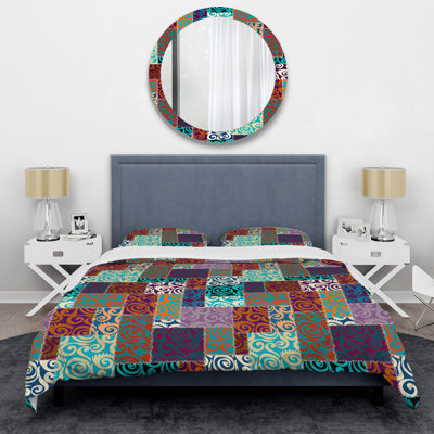Multicolore patchwork ethnique - ensemble de housse de couette abstrait - microfibre de polyester