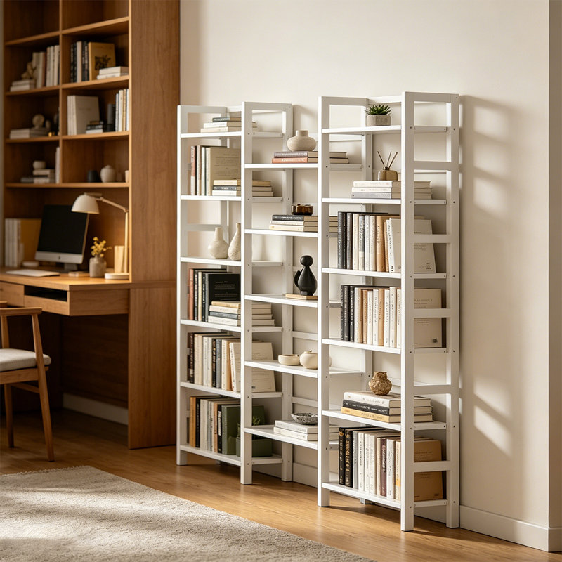 Bibliothèque à 6 niveaux en bambou, bibliothèque triple large avec rails arrière, grande tablette de présentation pour bureau à domicile, salon