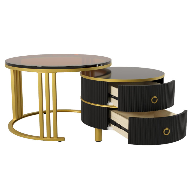 Aveanna Coffee Table with Storage, Brown/Black, Black