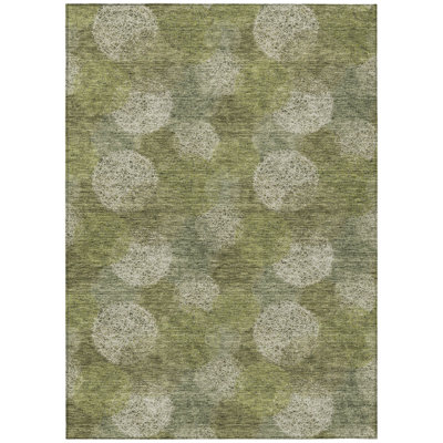 3' X 5' Green Ivory And Sage Polka Dot Washable Indoor Outdoor Area Rug
