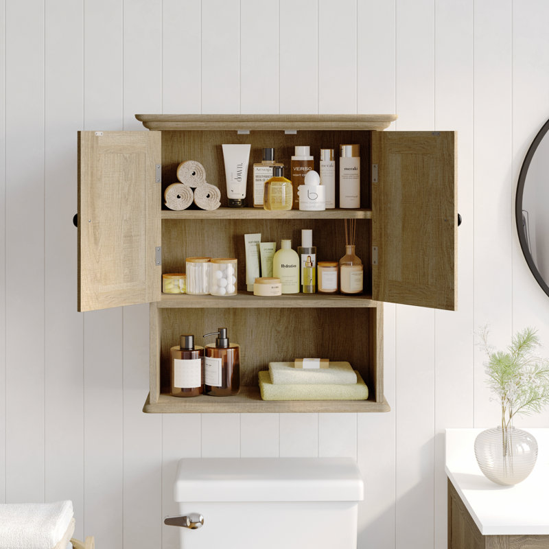 Armoire à pharmacie murale Dune Farmhouse avec tablette réglable et portes doubles, Naturel