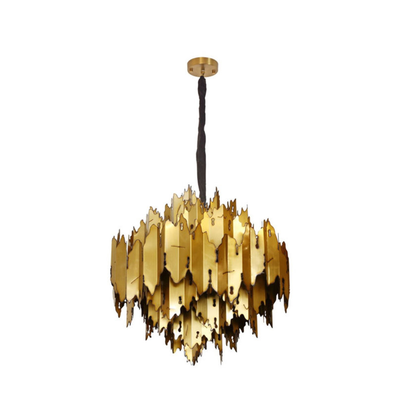 Lustre suspendu en laiton clair Bergamo, Bronze brossé, H 54 po x l 50 po x P 50 po