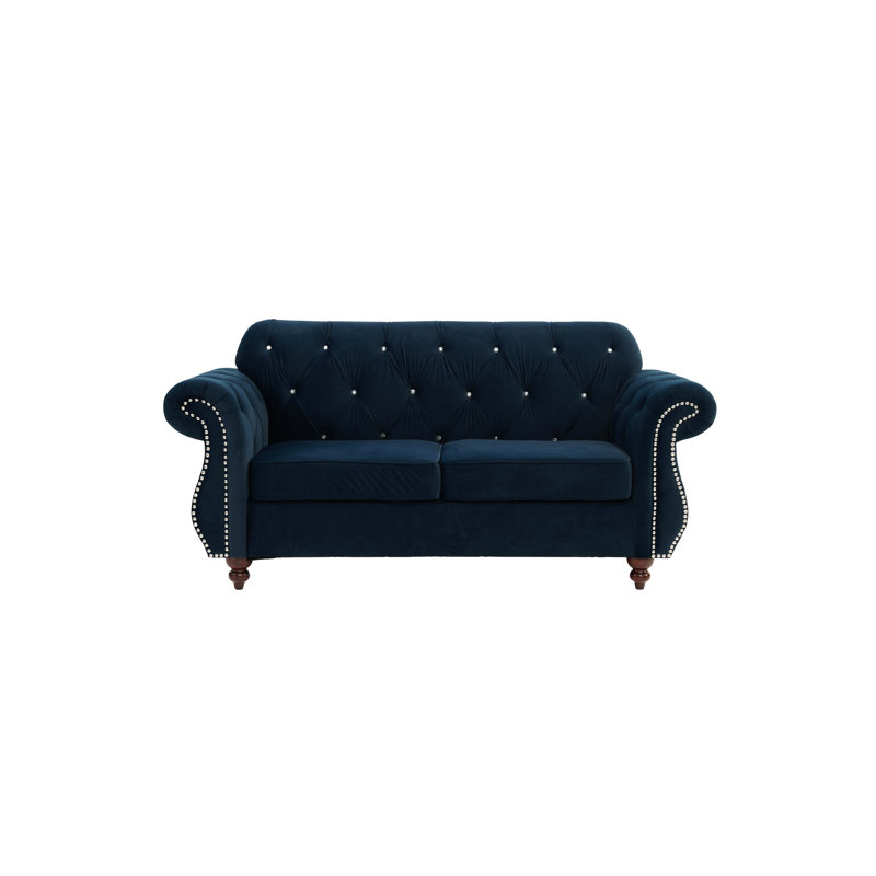 Causeuse formelle en velours 1pc avec coussins 2 pièces, Marine