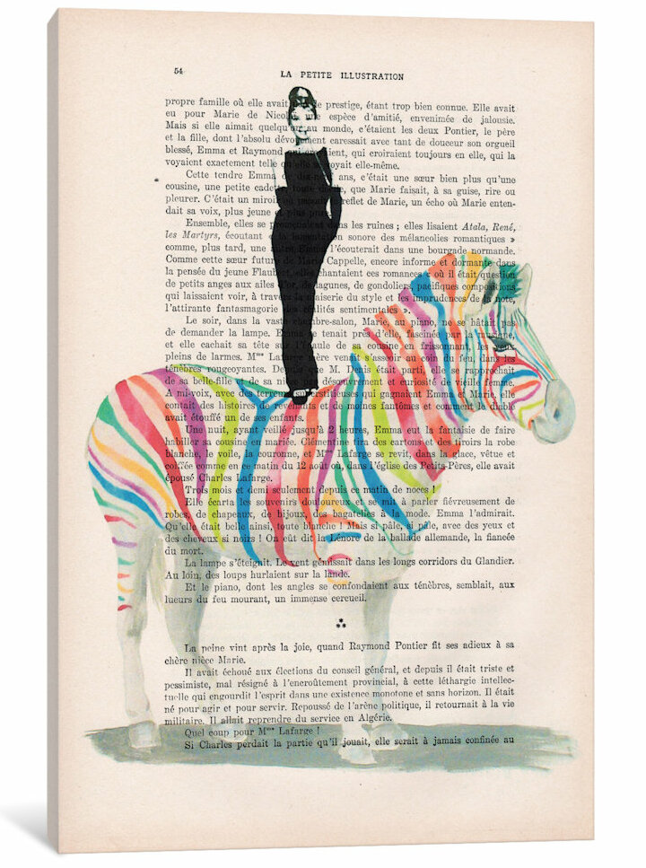 Bless international Vintage Paper Series: Audrey Hepburn On Rainbow Zebra  by Coco De Paris Print