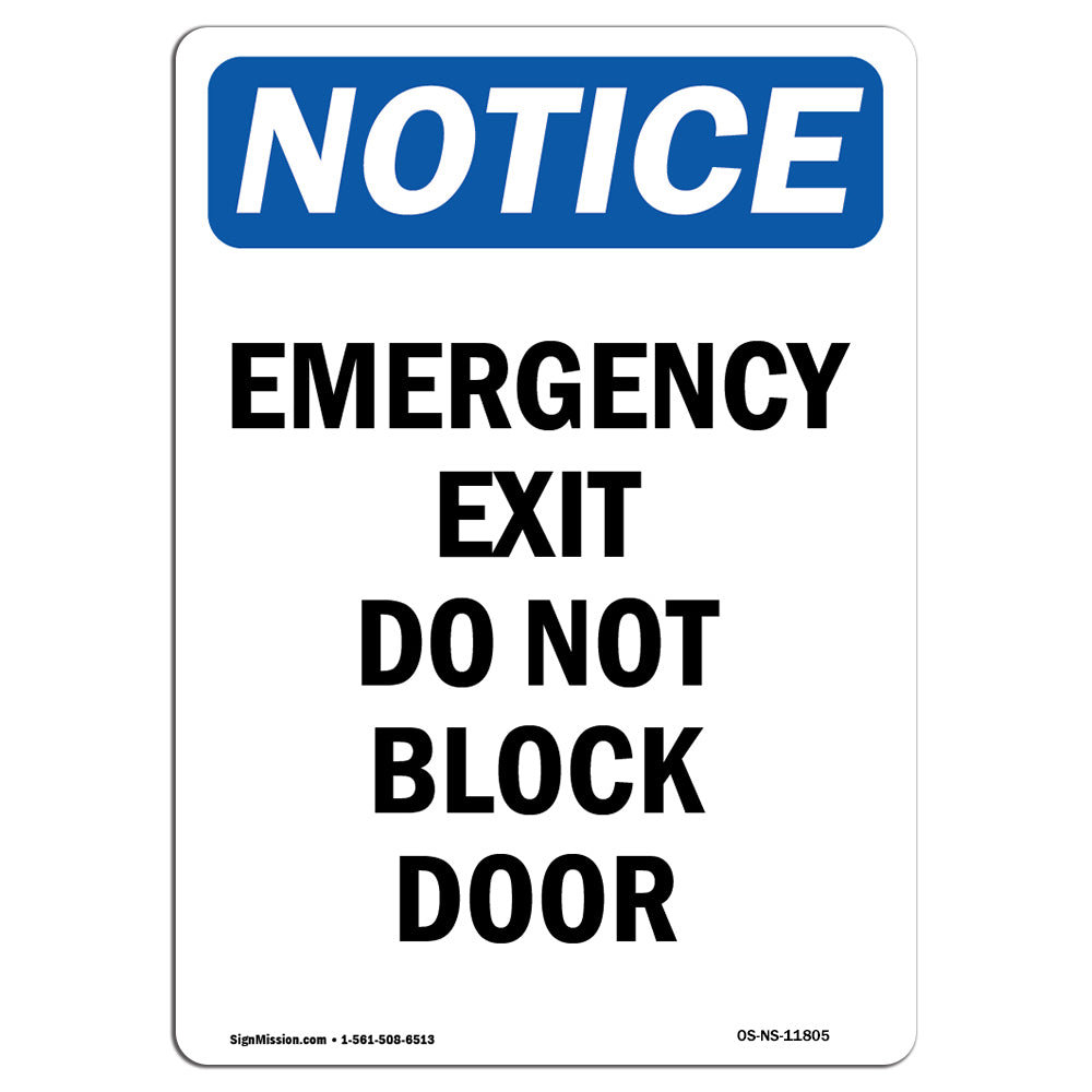 SignMission Emergency Exit Do Not Block Door Sign