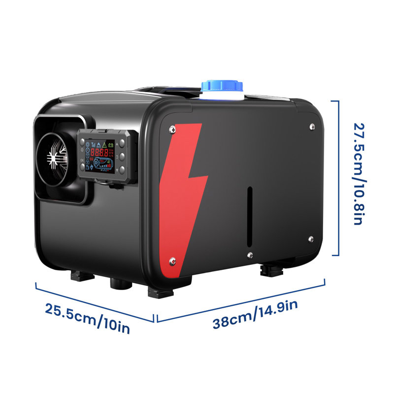 Chaufferette, chaufferette au gazole 8KW 12V-24V tout-en-un avec écran ACL de contrôle Bluetooth, chaufferette au gasoil avec réservoir de carburant 5L avec convertisseur de courant alternatif 110V